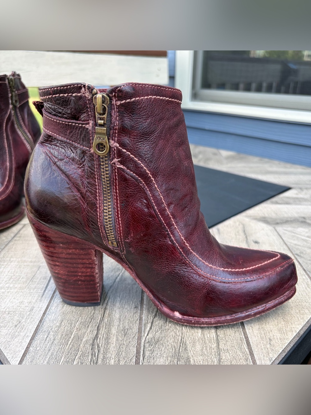 BED STU Isla Burgundy Leather Ankle Boots Women Sz 9.5 Heeled Buckle Cobbler - Picture 5 of 16